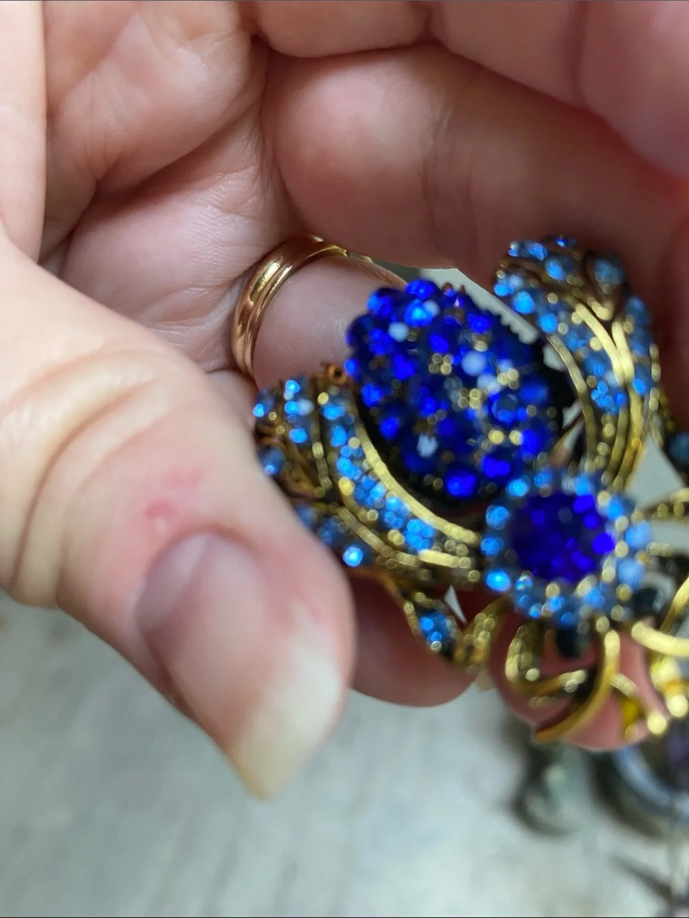 Gold-Tone Brooch with Sapphire Blue Crystals - Women Jewelry